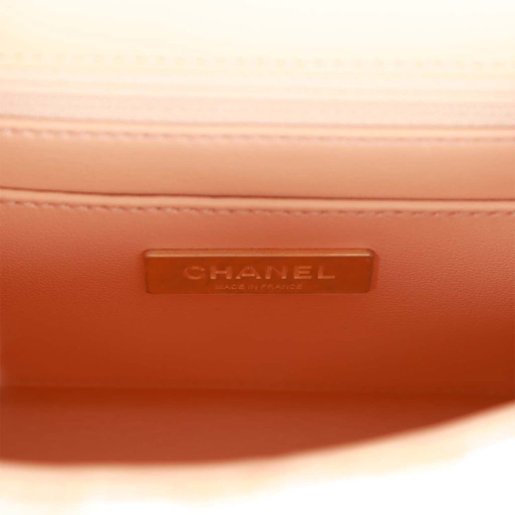 Chanel Mini Square Flap with Top Handle Light Orange and Ecru Tweed Antique Gold Hardware