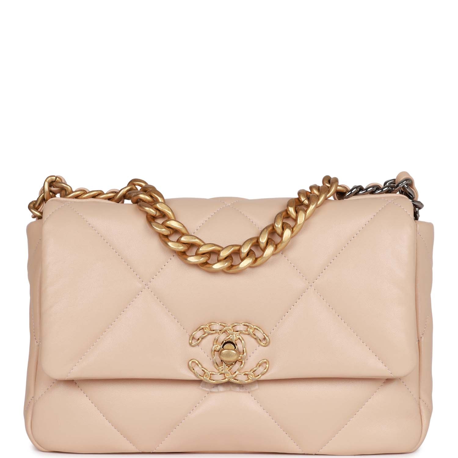 Chanel Medium 19 Flap Bag Beige Calfskin Mixed Hardware