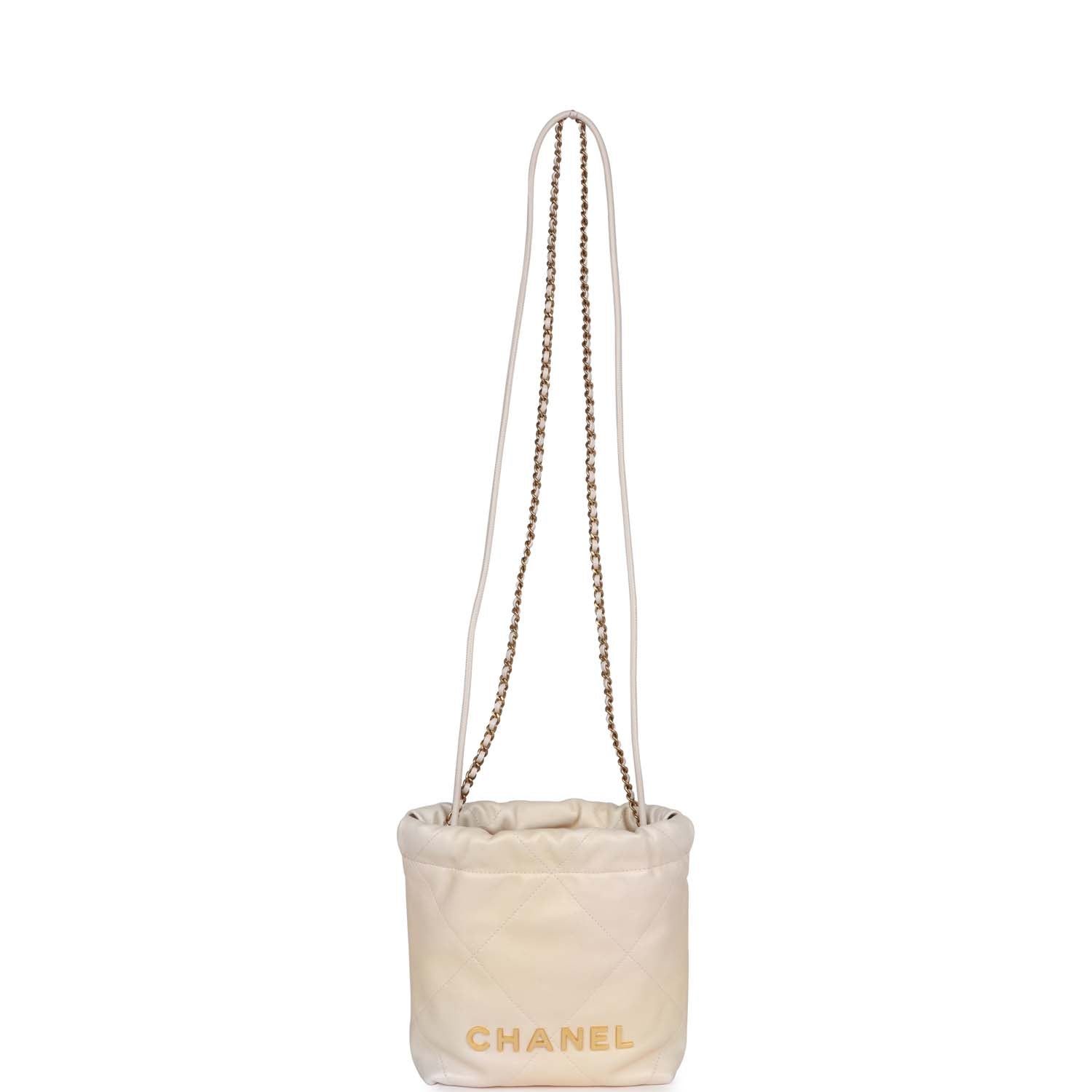 Chanel Mini 22 Bag Champagne Iridescent Calfskin Gold Hardware