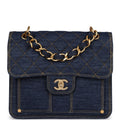 Chanel Square Flap Backpack Blue Denim Antique Gold Hardware