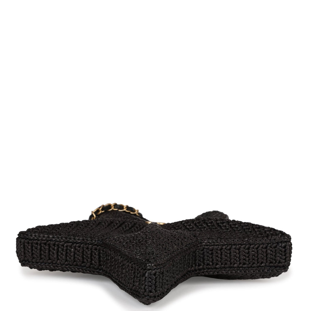 Chanel Star Coco Beach Bag Black Raffia Aged Gold Hardware