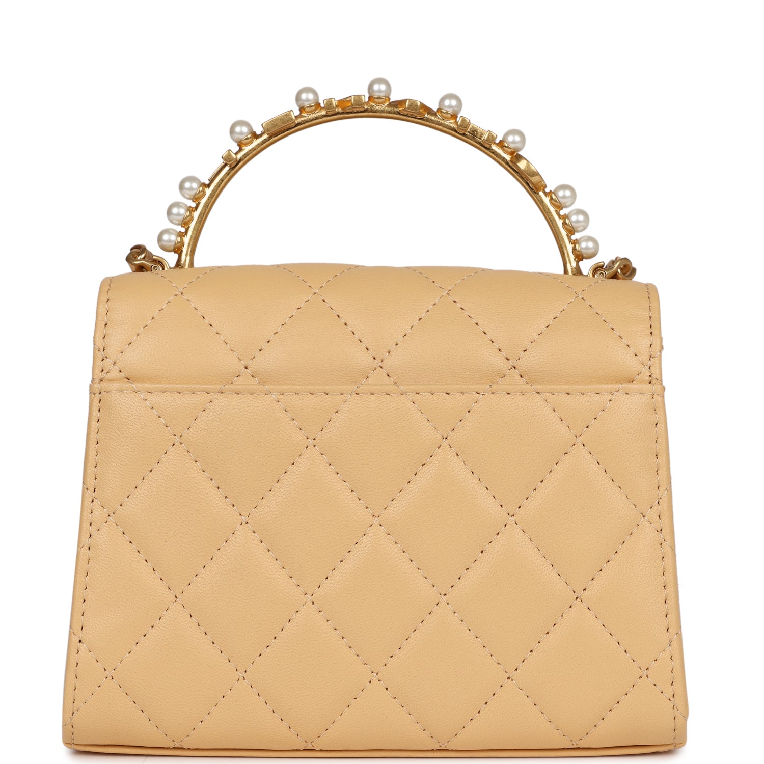 Chanel Clutch with Top Handle Beige Lambskin Antique Gold Hardware