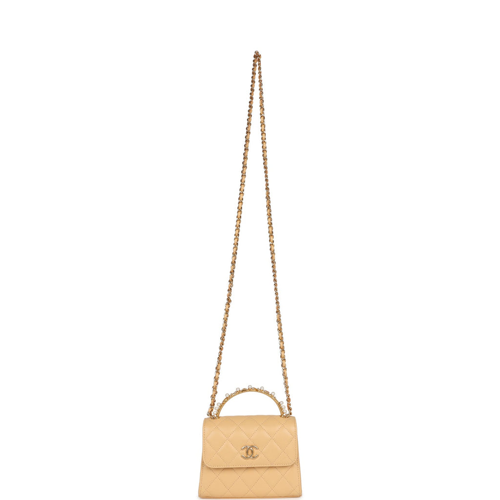 Chanel Clutch with Top Handle Beige Lambskin Antique Gold Hardware