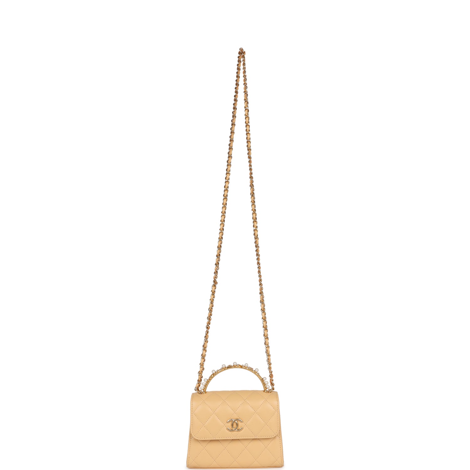 Chanel Clutch with Top Handle Beige Lambskin Antique Gold Hardware