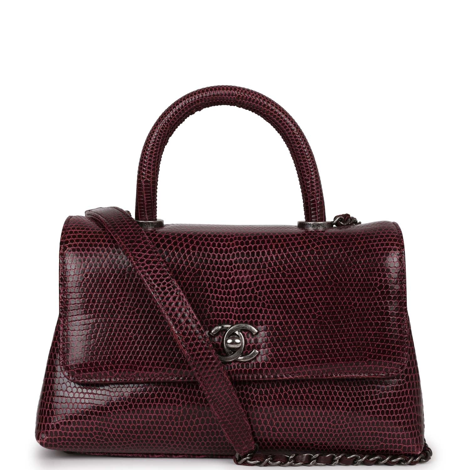 Chanel Mini Coco Handle Burgundy Lizard Ruthenium Hardware