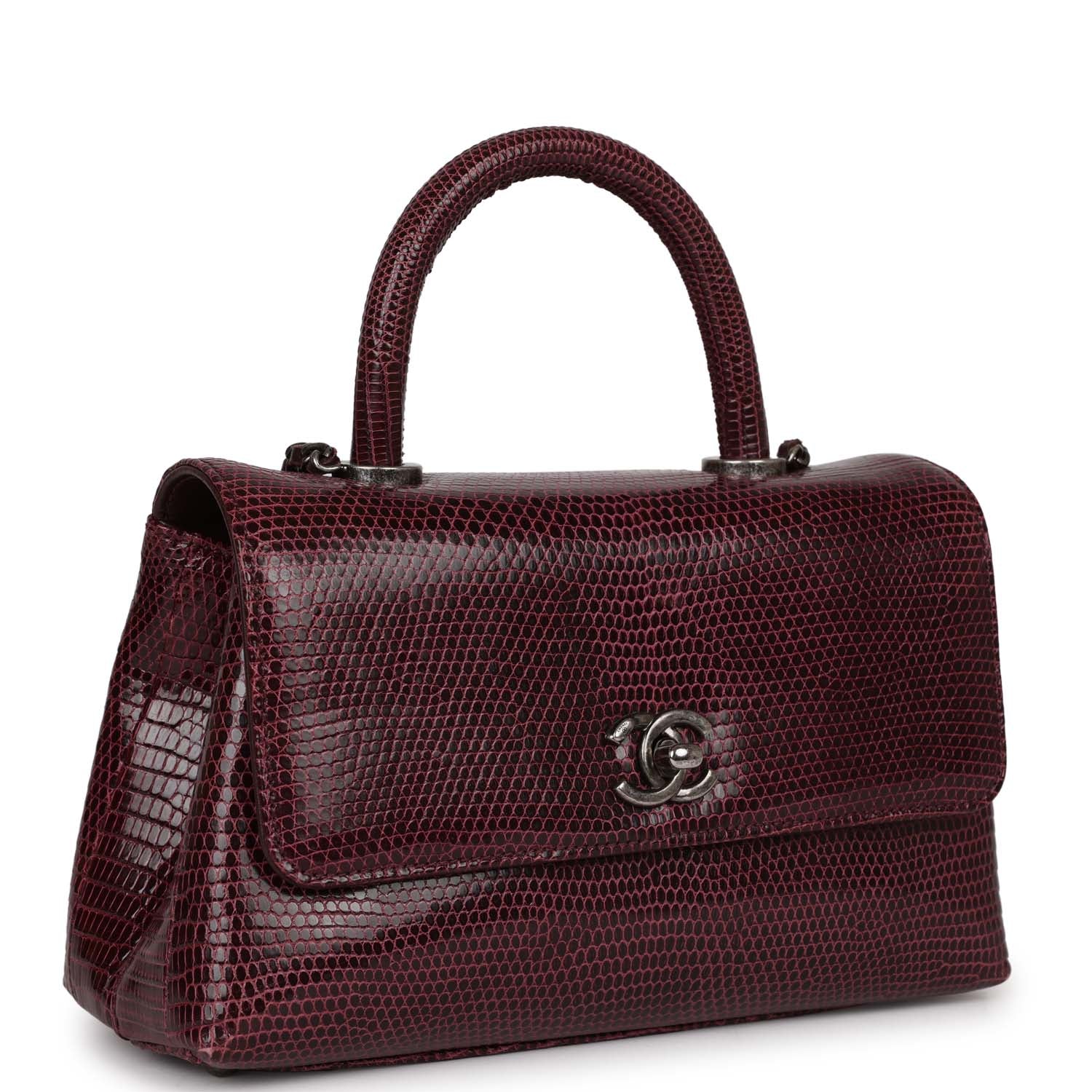 Chanel Mini Coco Handle Burgundy Lizard Ruthenium Hardware