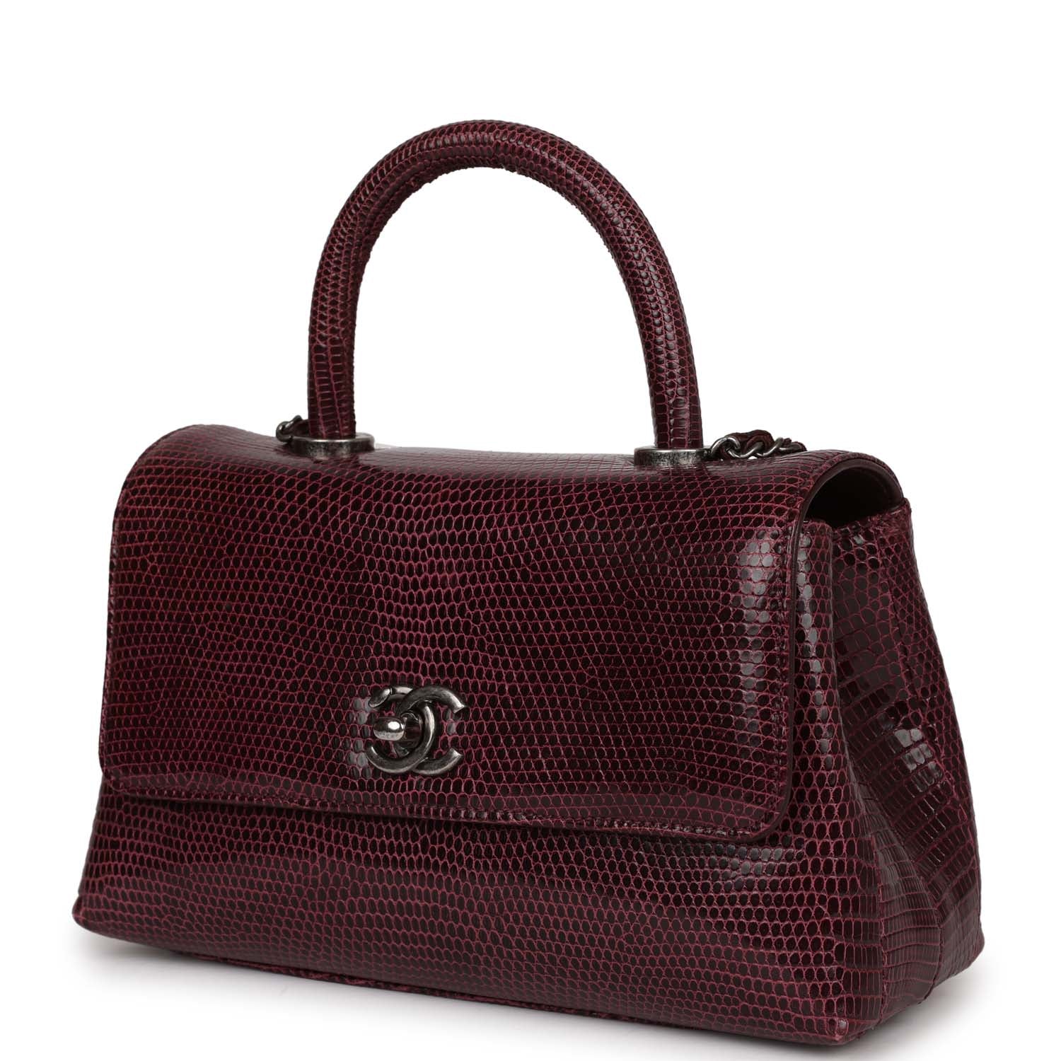 Chanel Mini Coco Handle Burgundy Lizard Ruthenium Hardware
