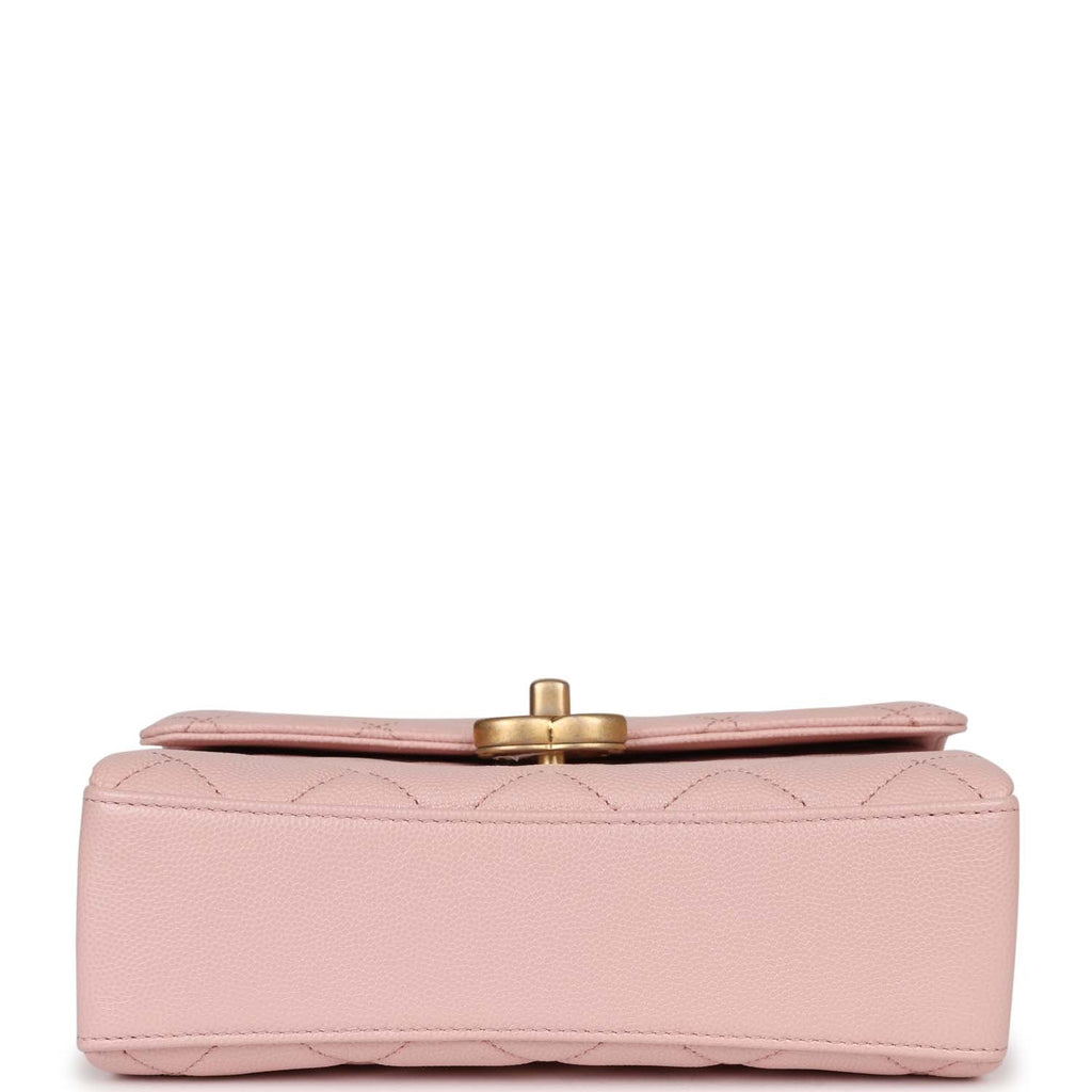 Chanel Mini Top Handle Flap Bag Pink Caviar Aged Gold Hardware