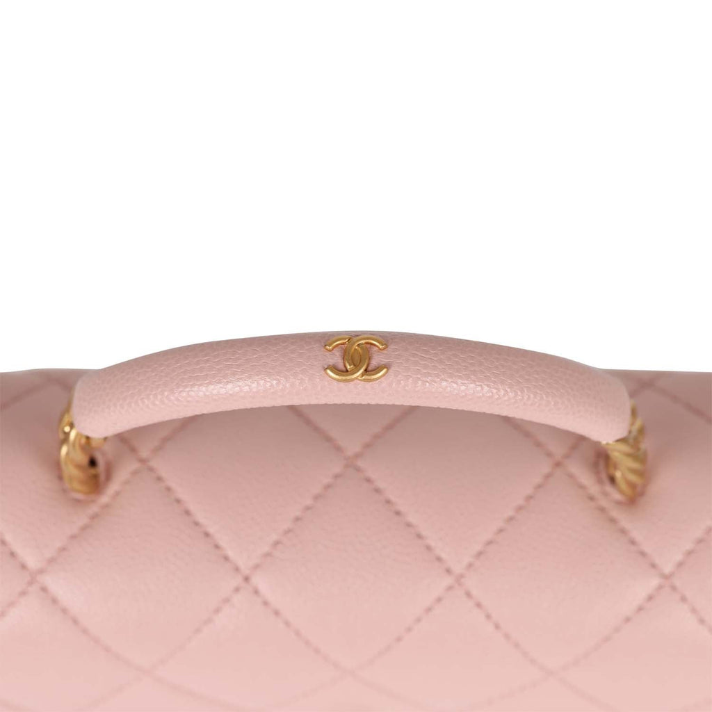 Chanel Mini Top Handle Flap Bag Pink Caviar Aged Gold Hardware