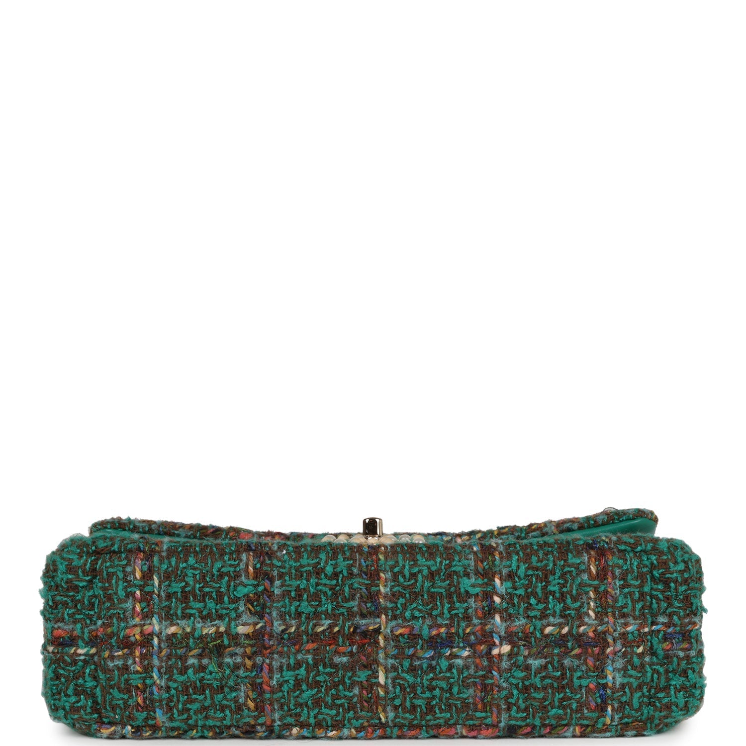 Chanel Large Double Flap Bag with Cut Out Handle and Multi Chain Green Tweed Gold Hardware