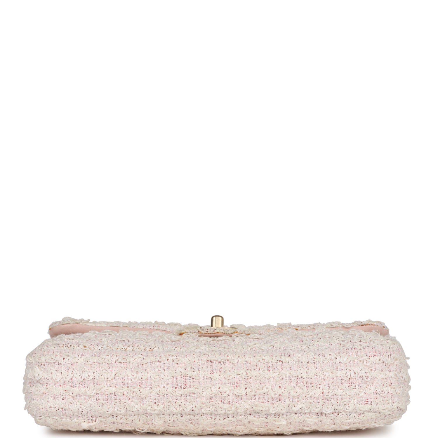 Pre-owned Chanel Medium Single Flap Bag Pink and White Tweed Brushed Gold Hardware