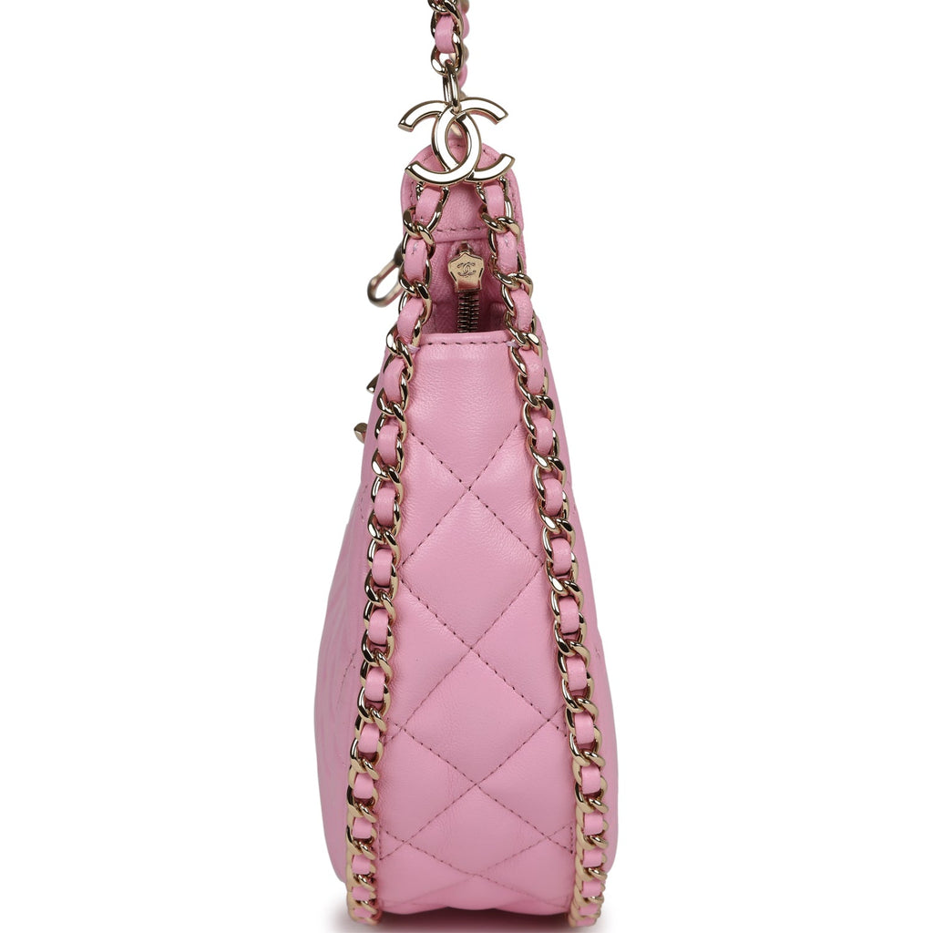 Chanel Small Chain Around Hobo Pink Lambskin Gold Hardware