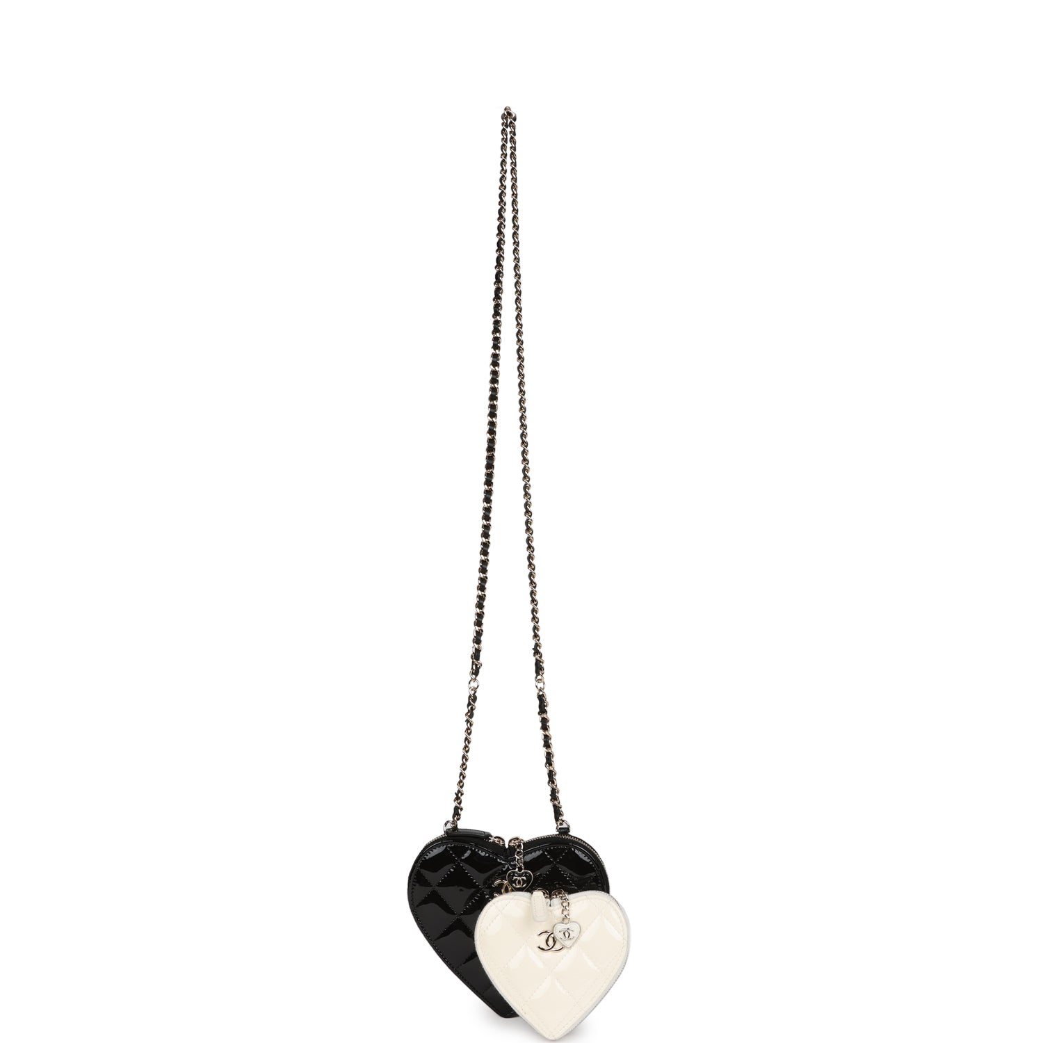 Chanel Hearts Chain Clutch Black and White Patent Calfskin Gold Hardware