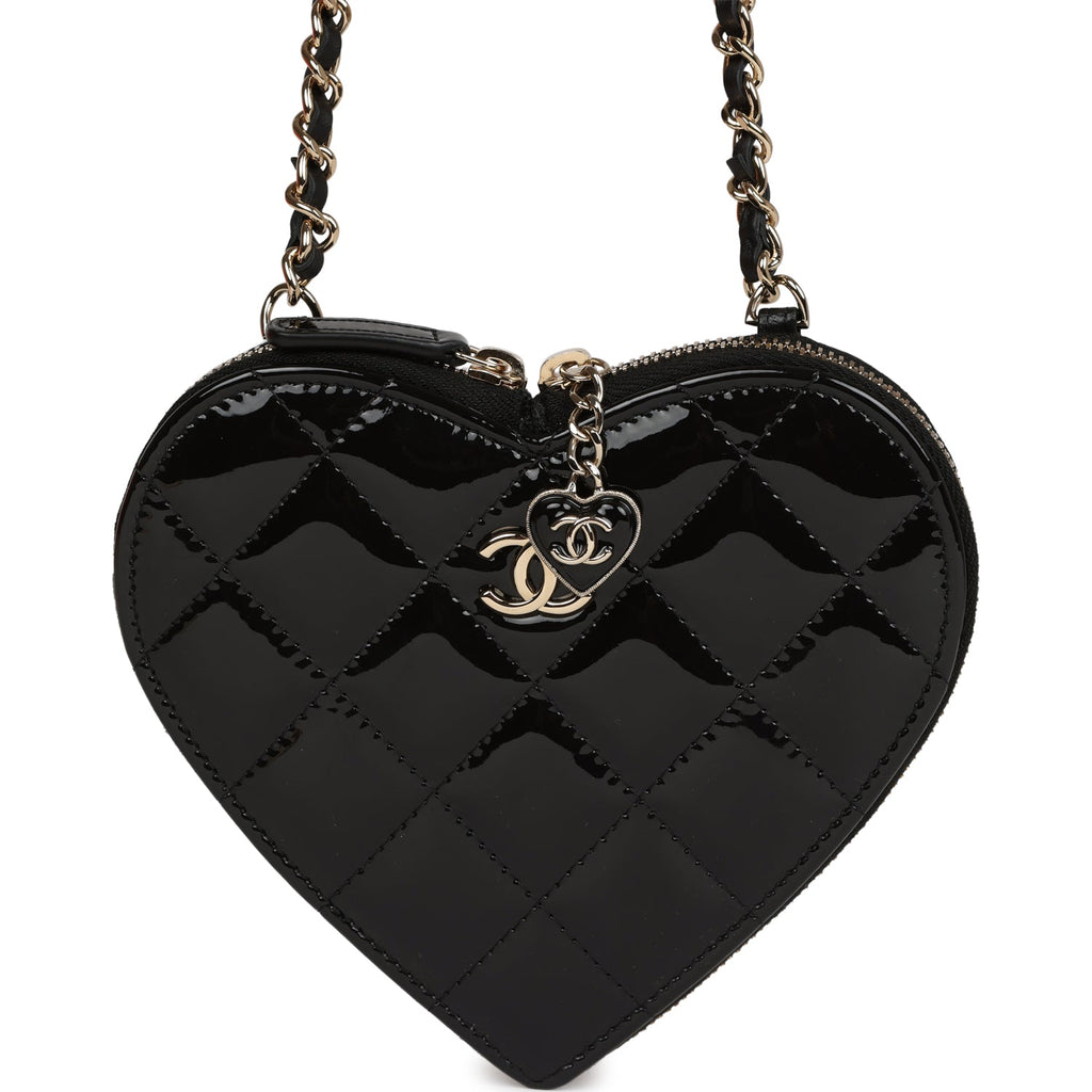 Chanel Hearts Chain Clutch Black and White Patent Calfskin Gold Hardware
