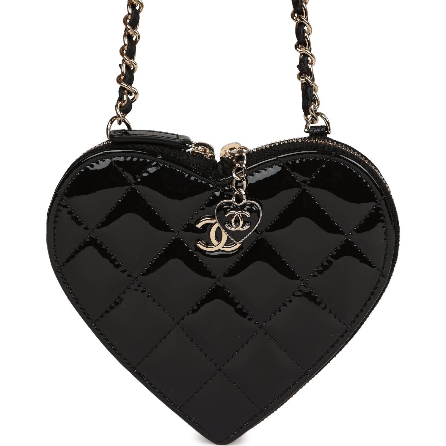 Chanel Hearts Chain Clutch Black and White Patent Calfskin Gold Hardware