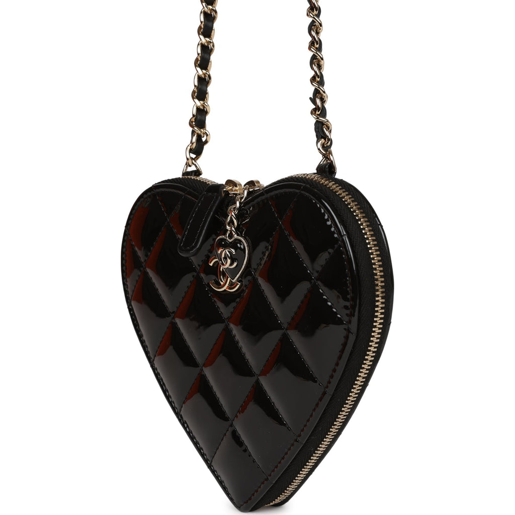 Chanel Hearts Chain Clutch Black and White Patent Calfskin Gold Hardware