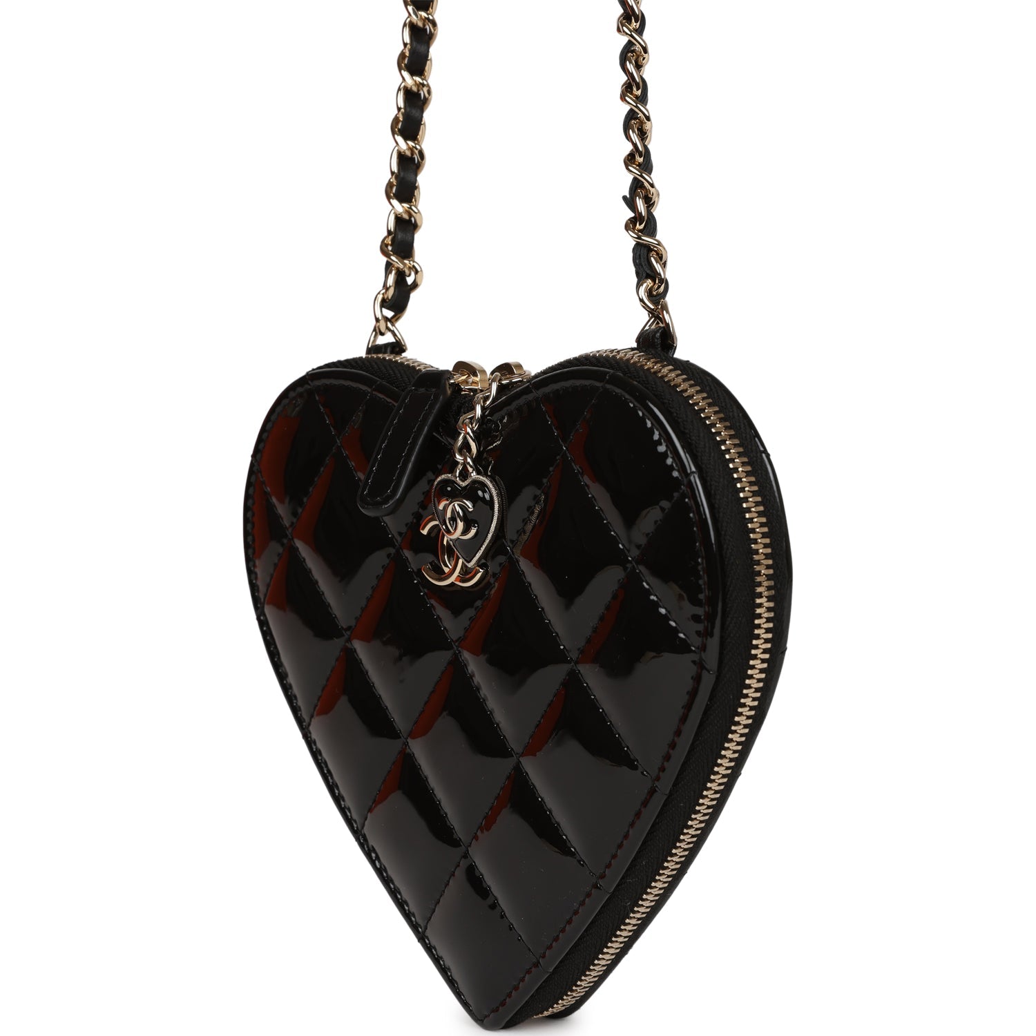 Chanel Hearts Chain Clutch Black and White Patent Calfskin Gold Hardware