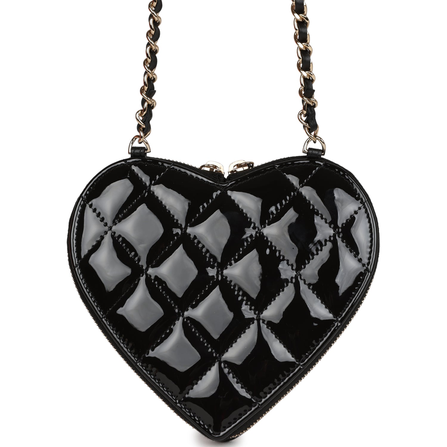 Chanel Hearts Chain Clutch Black and White Patent Calfskin Gold Hardware