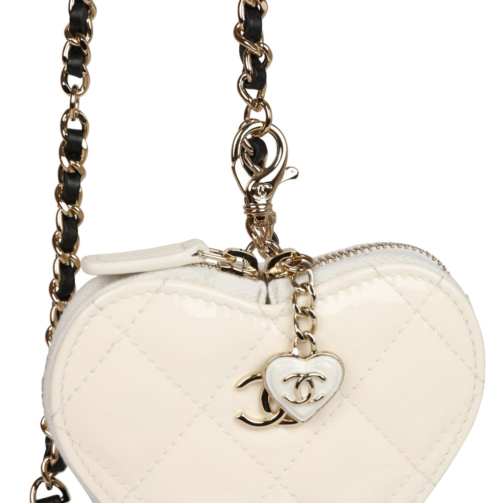 Chanel Hearts Chain Clutch Black and White Patent Calfskin Gold Hardware