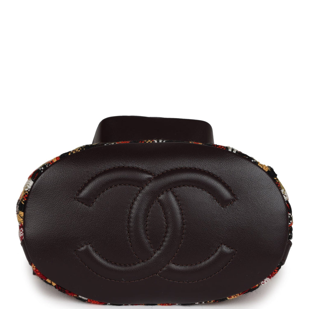 Chanel Small Drawstring Backpack Multicolored Tweed Antique Gold Hardware