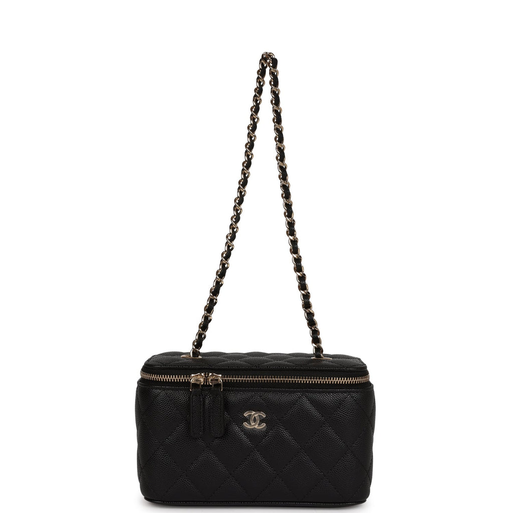 Chanel Small Classic Vanity Case Black Caviar Light Gold Hardware