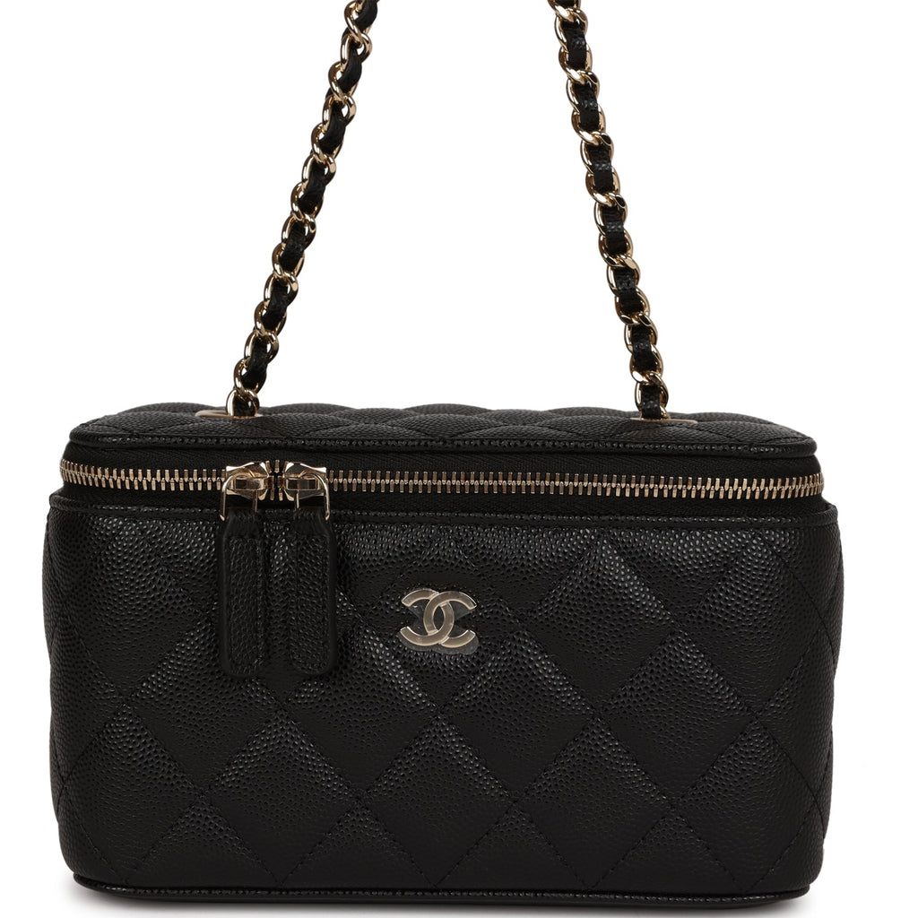 Chanel Small Classic Vanity Case Black Caviar Light Gold Hardware
