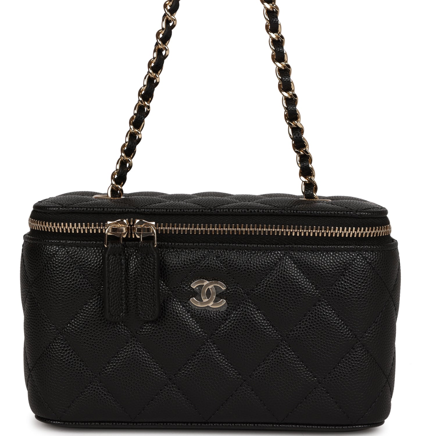 Chanel Small Classic Vanity Case Black Caviar Light Gold Hardware