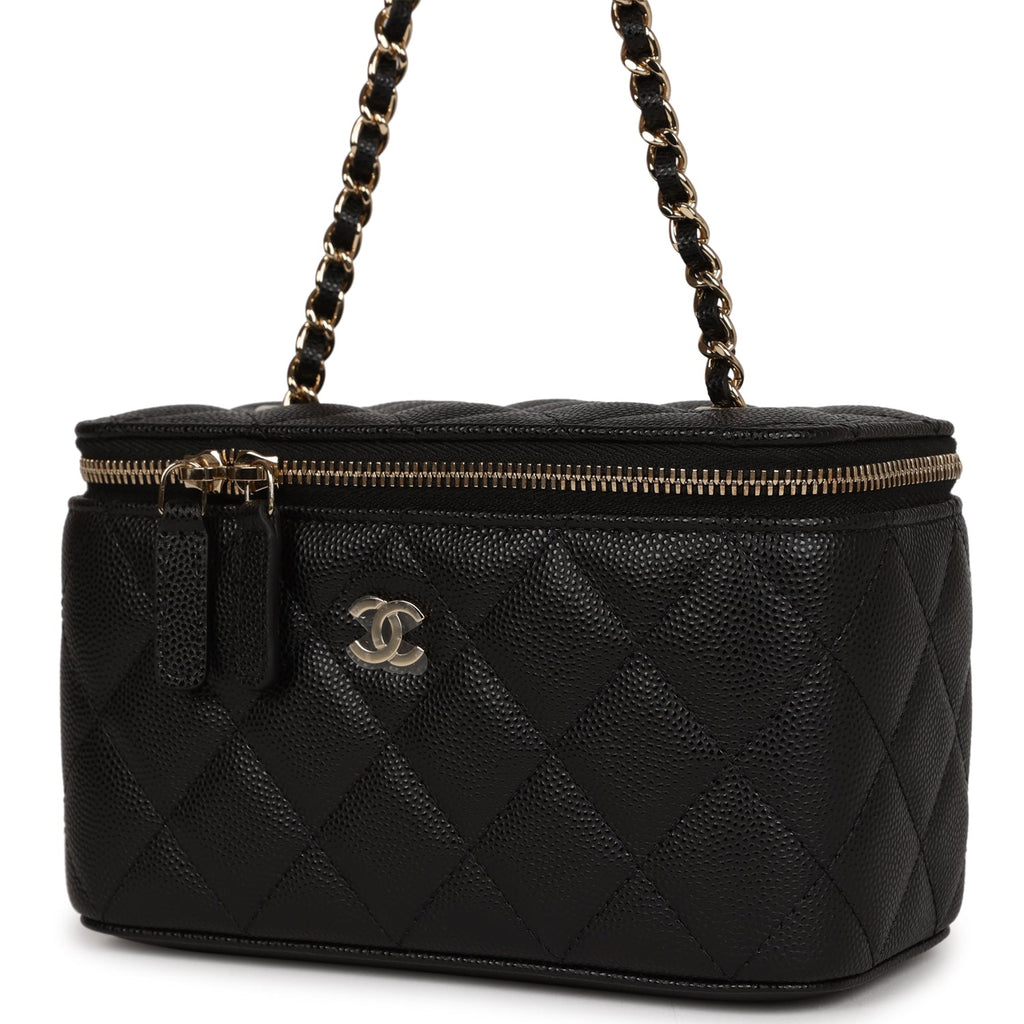 Chanel Small Classic Vanity Case Black Caviar Light Gold Hardware