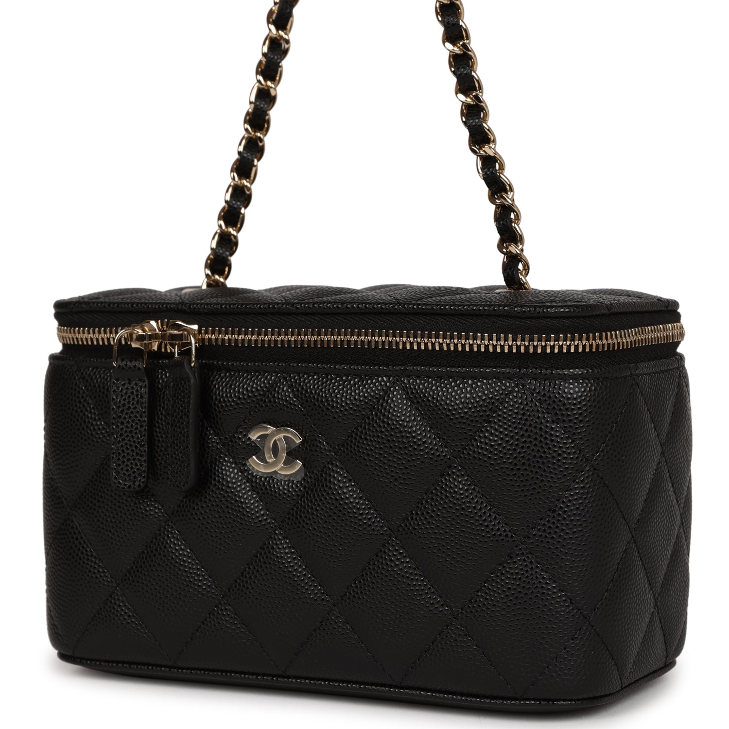 Chanel Small Classic Vanity Case Black Caviar Light Gold Hardware