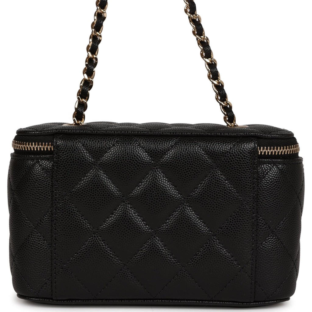 Chanel Small Classic Vanity Case Black Caviar Light Gold Hardware