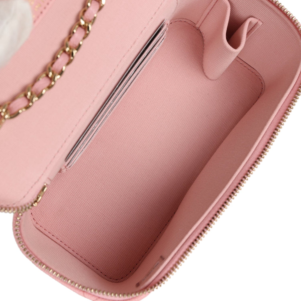 Chanel Small Classic Vanity Case Pink Caviar Light Gold Hardware