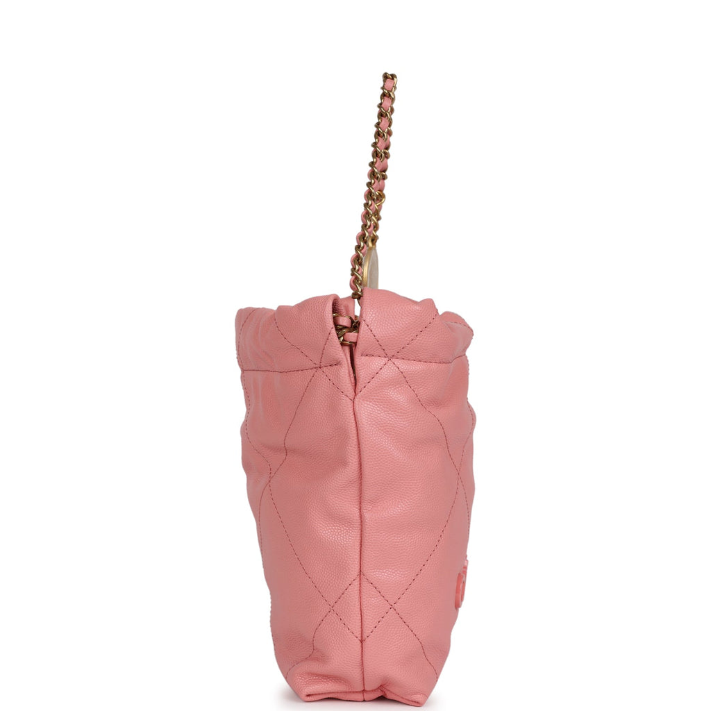Chanel Mini 22 Bag Pink Shiny Caviar Gold Hardware