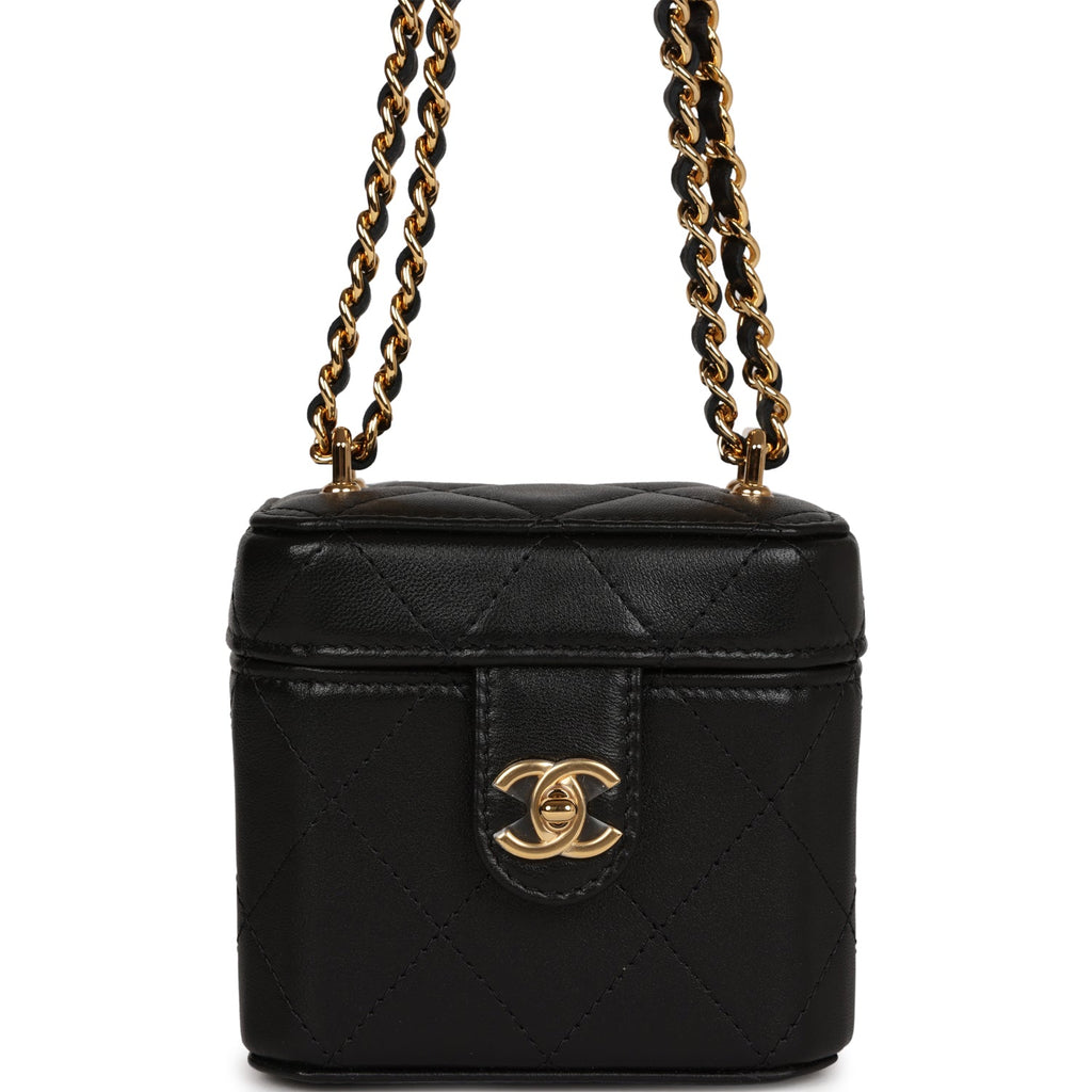 Chanel Mini Vanity Case Chain Clutch Black Lambskin Gold Hardware