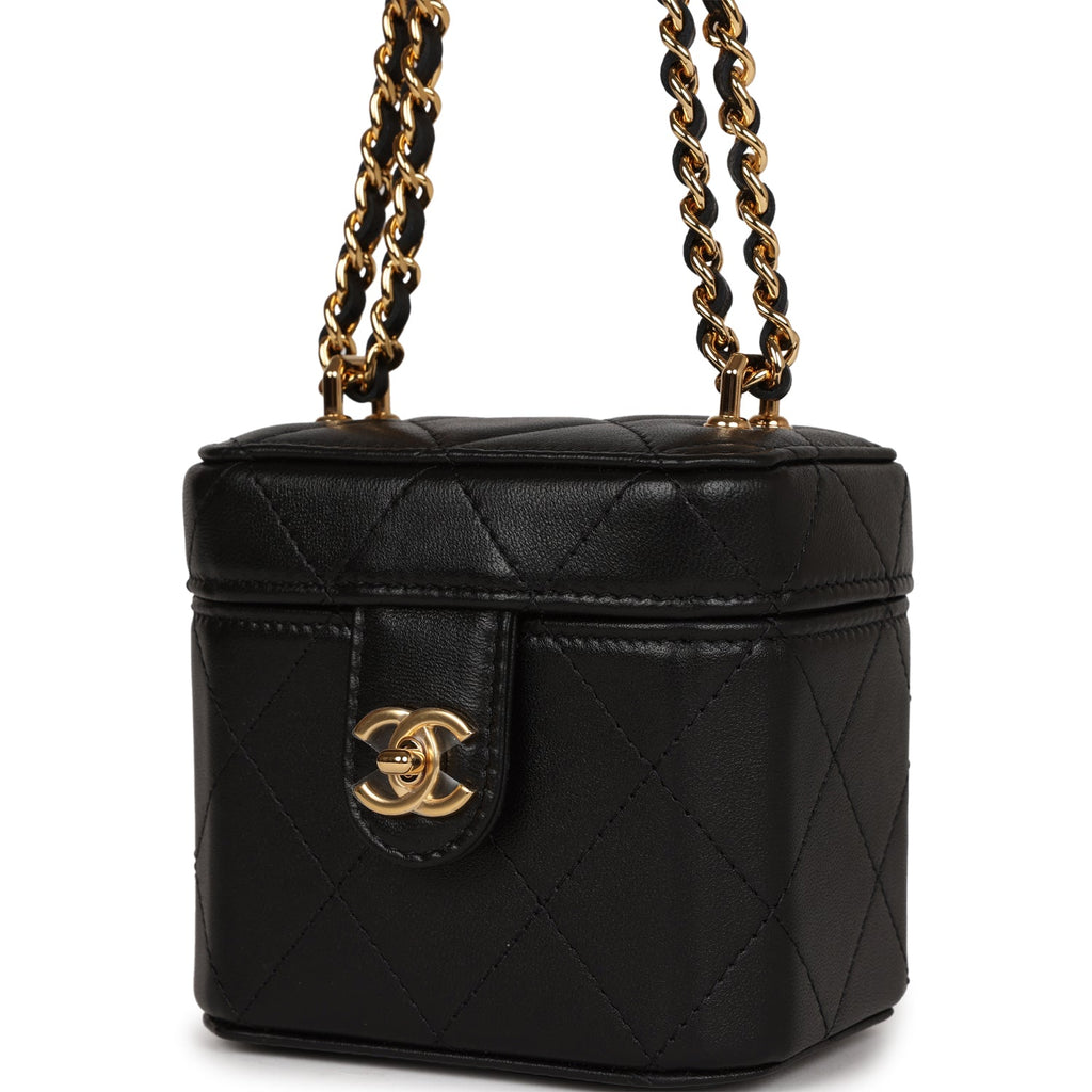 Chanel Mini Vanity Case Chain Clutch Black Lambskin Gold Hardware