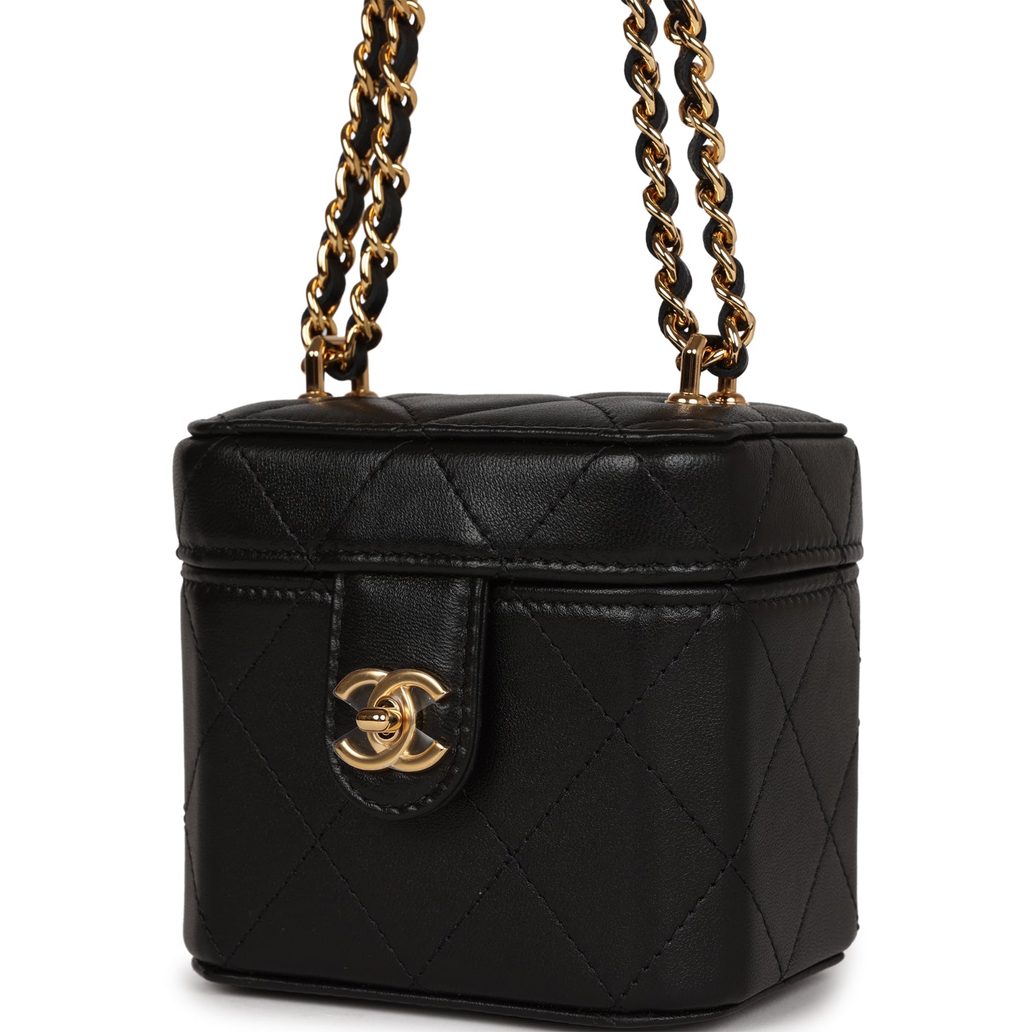 Chanel Mini Vanity Case Chain Clutch Black Lambskin Gold Hardware
