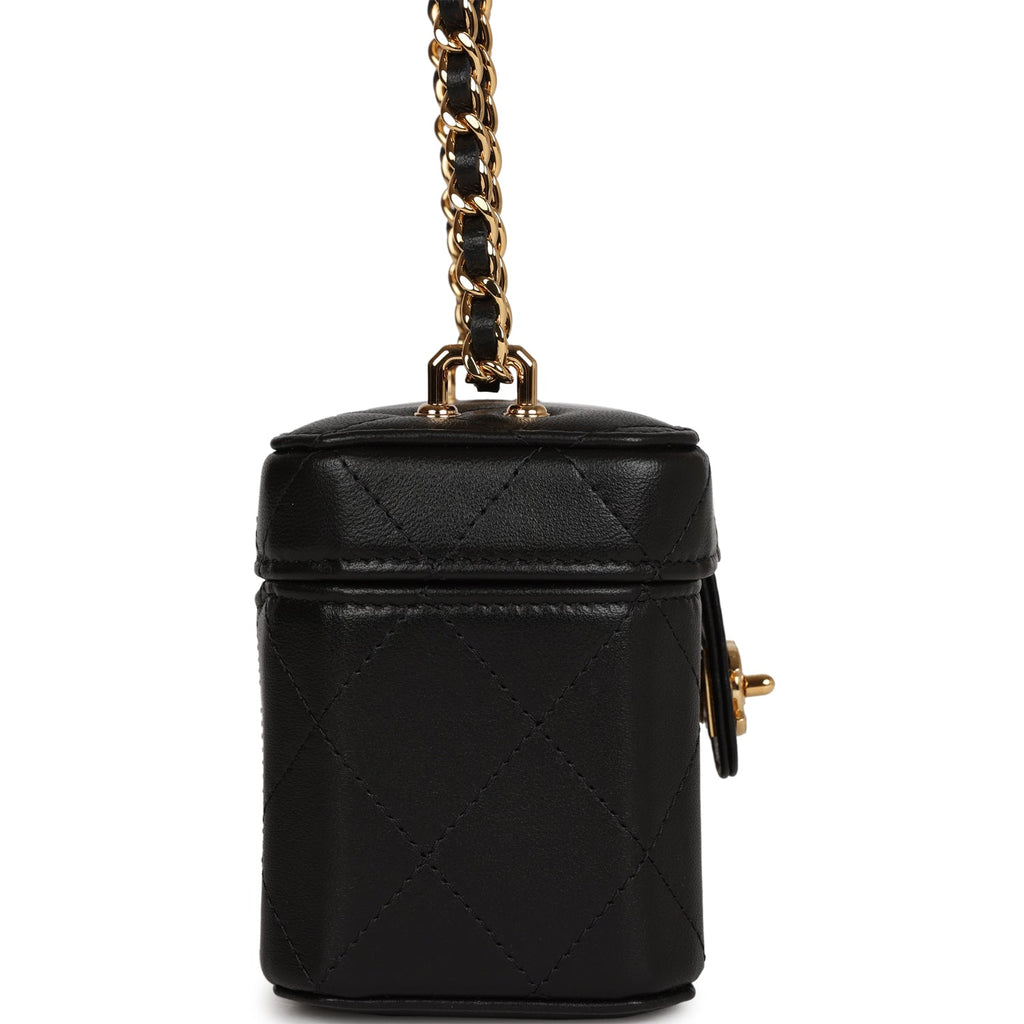 Chanel Mini Vanity Case Chain Clutch Black Lambskin Gold Hardware