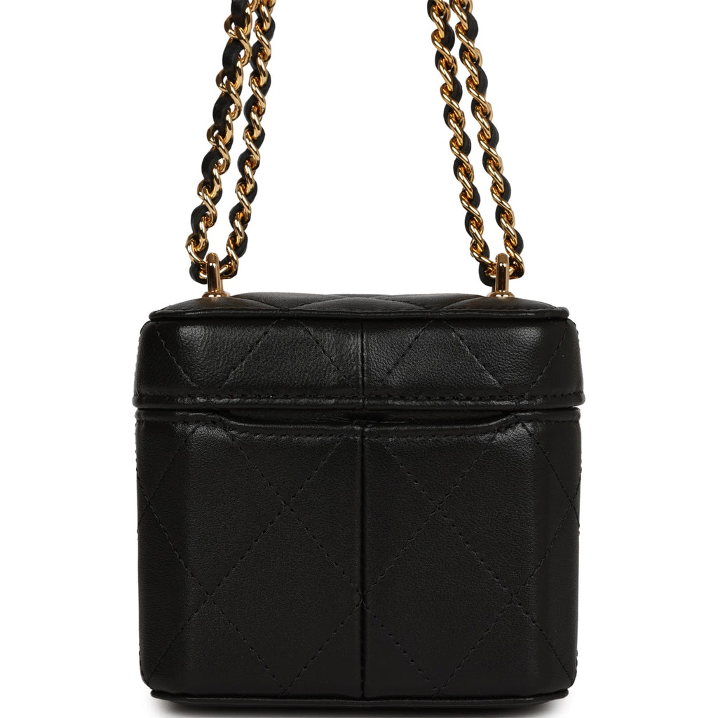 Chanel Mini Vanity Case Chain Clutch Black Lambskin Gold Hardware