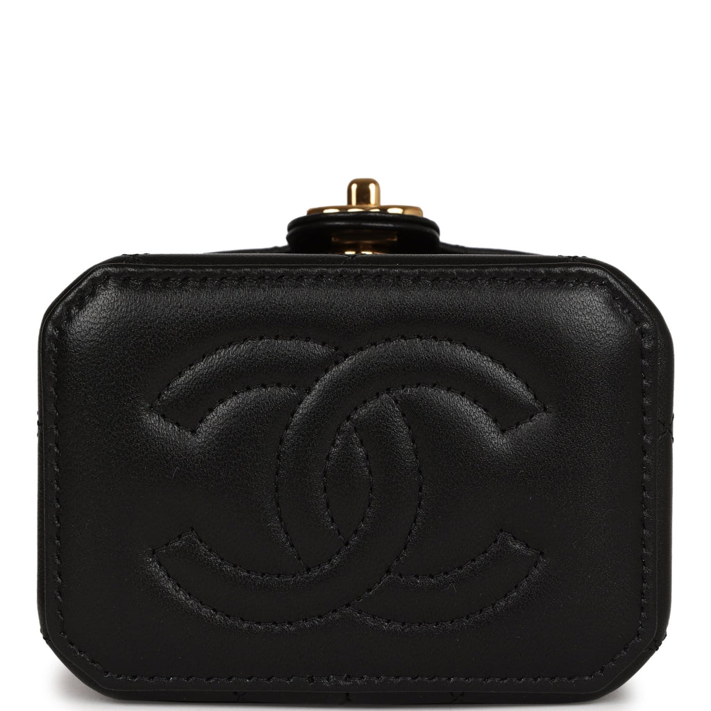 Chanel Mini Vanity Case Chain Clutch Black Lambskin Gold Hardware