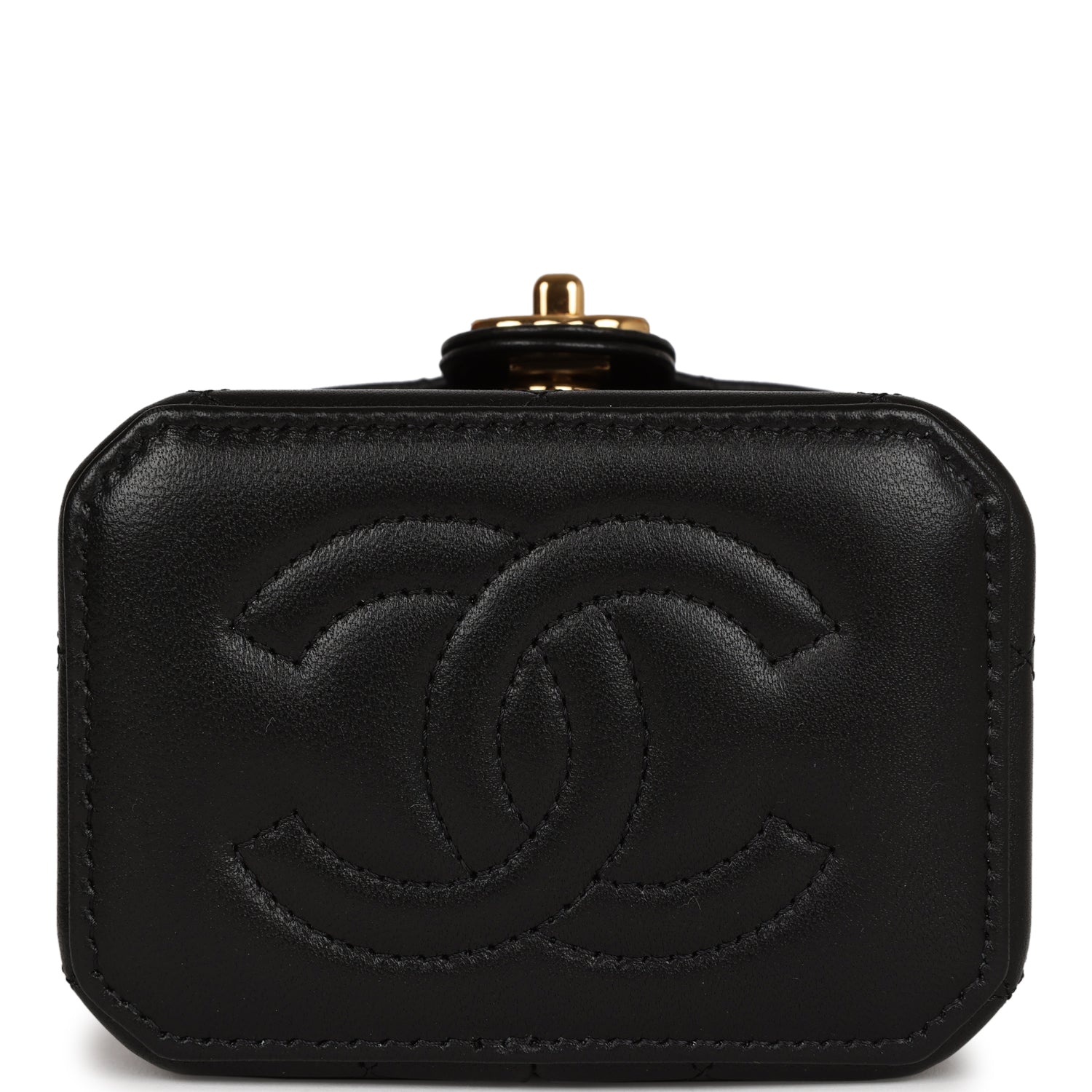 Chanel Mini Vanity Case Chain Clutch Black Lambskin Gold Hardware