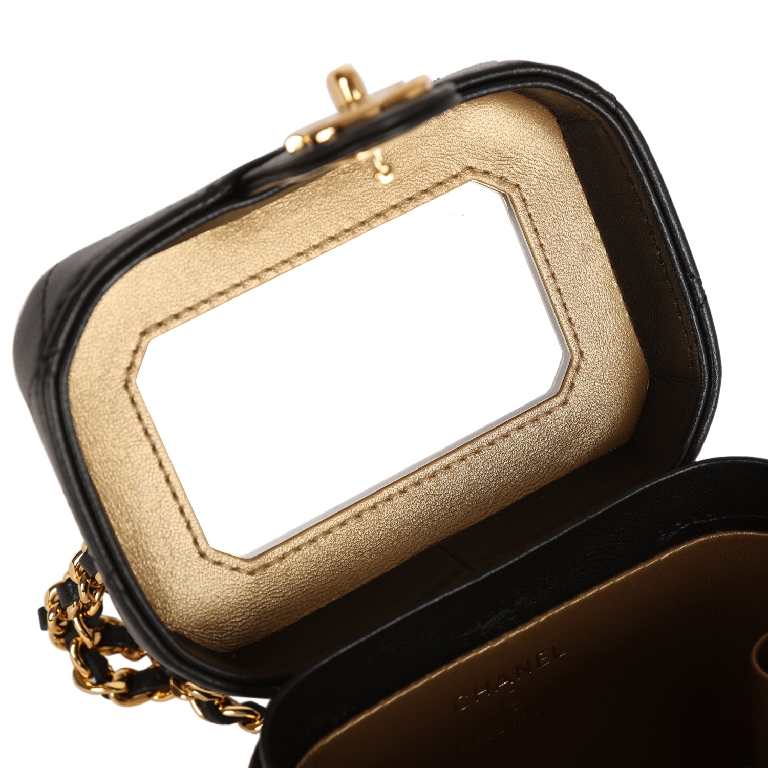 Chanel Mini Vanity Case Chain Clutch Black Lambskin Gold Hardware