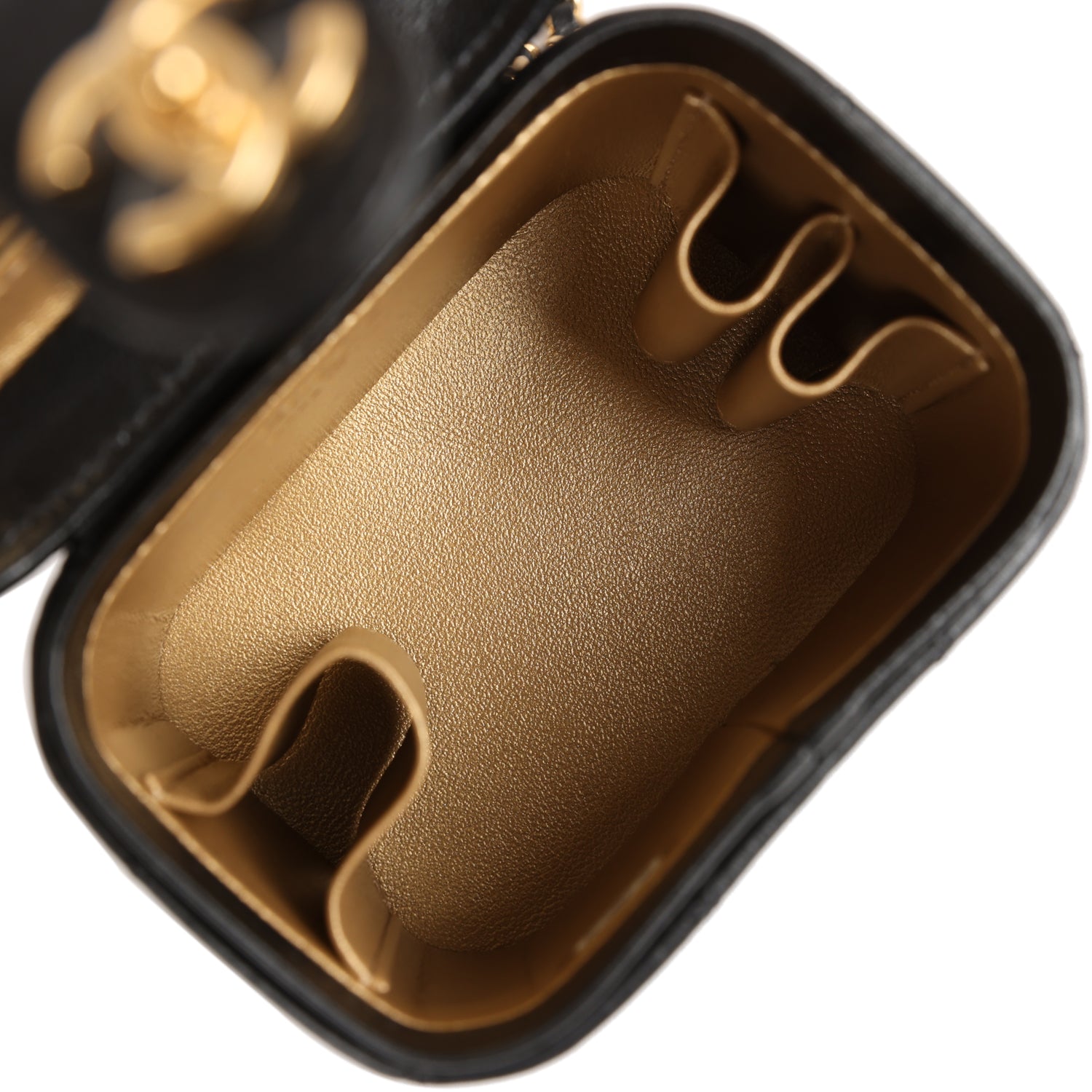 Chanel Mini Vanity Case Chain Clutch Black Lambskin Gold Hardware