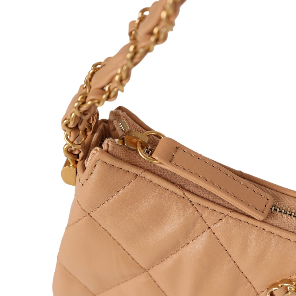 Chanel 19 Hobo Bag Beige Aged Calfskin Brushed Gold Hardware