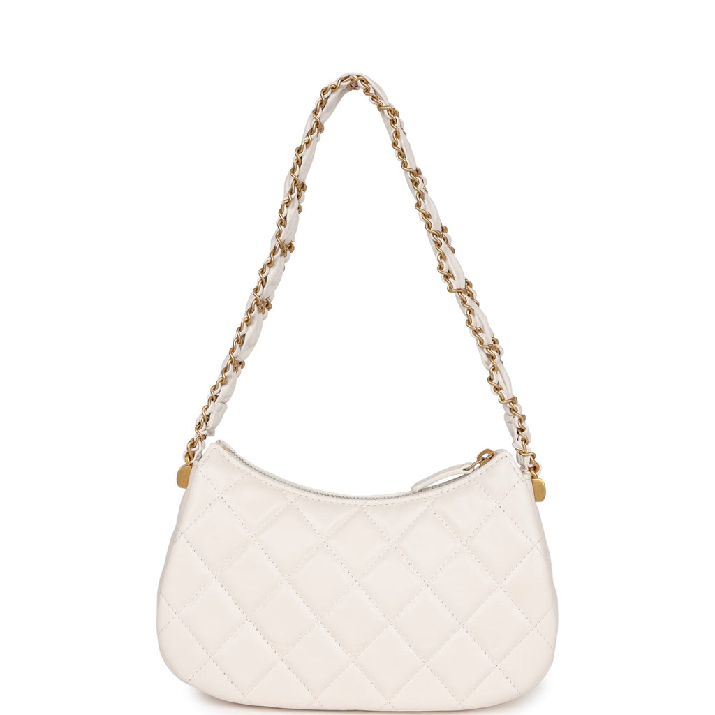 Chanel 19 Hobo Bag White Aged Calfskin Brushed Gold Hardware