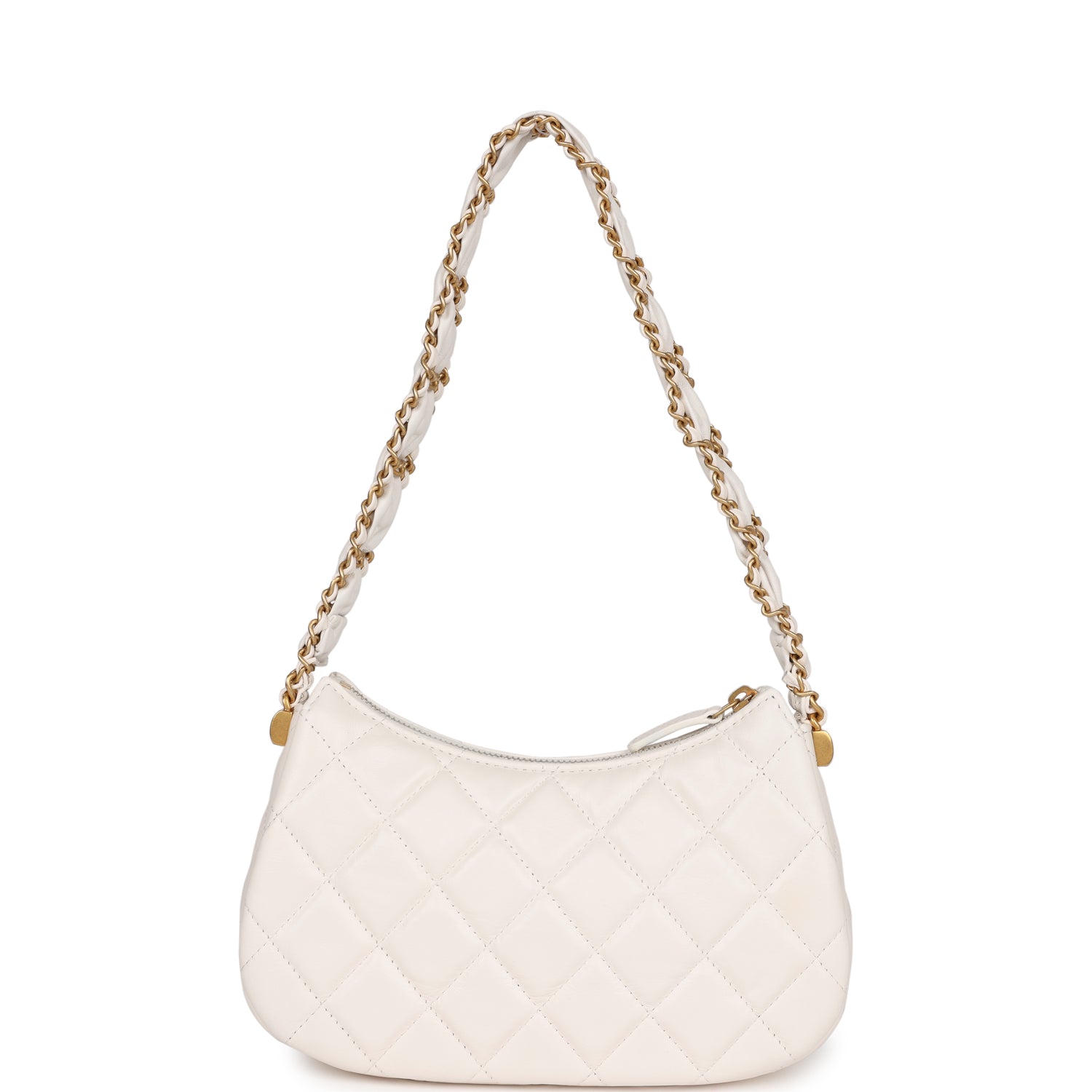 Chanel 19 Hobo Bag White Aged Calfskin Brushed Gold Hardware