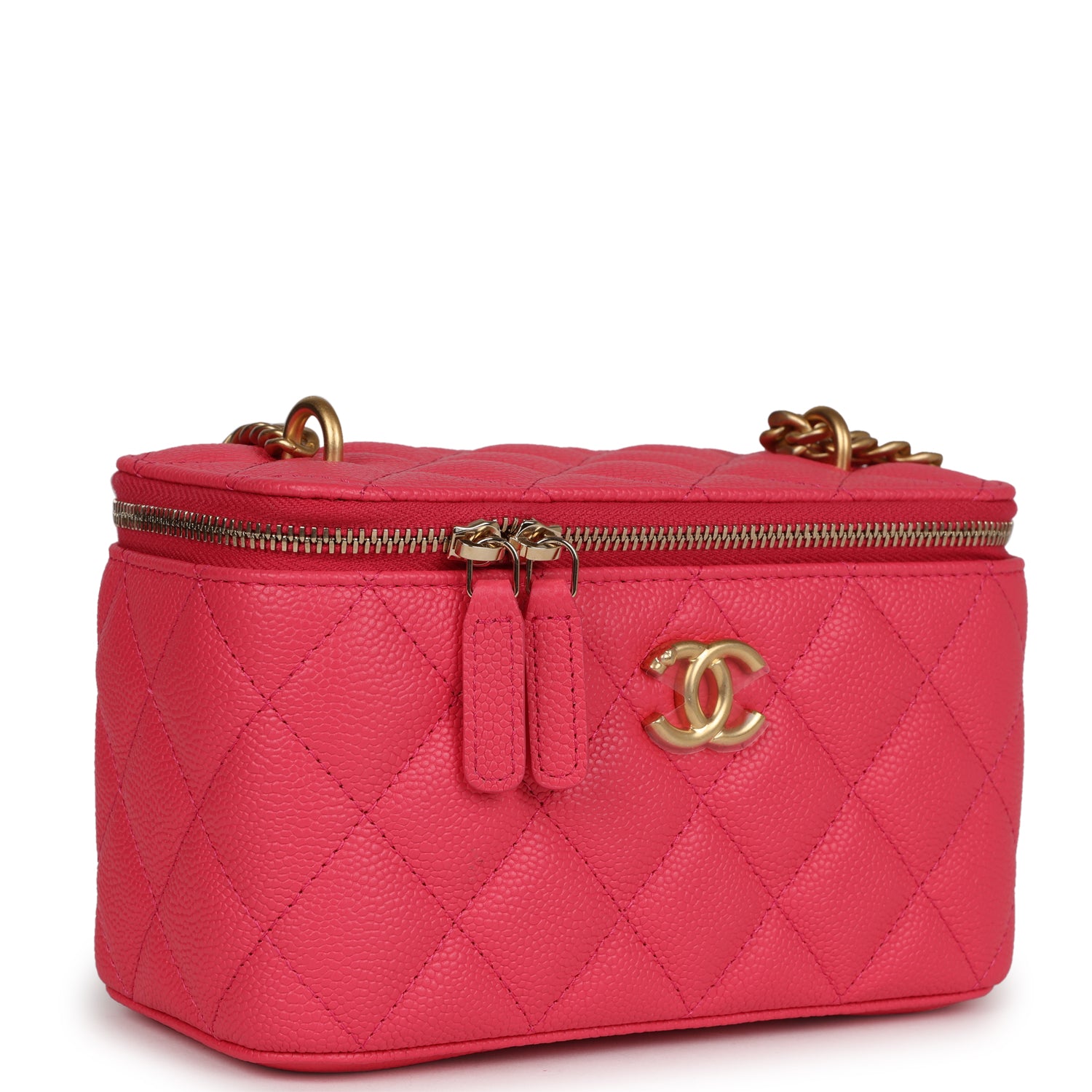 Chanel Mini Vanity Case Hot Pink Caviar Brushed Gold Hardware
