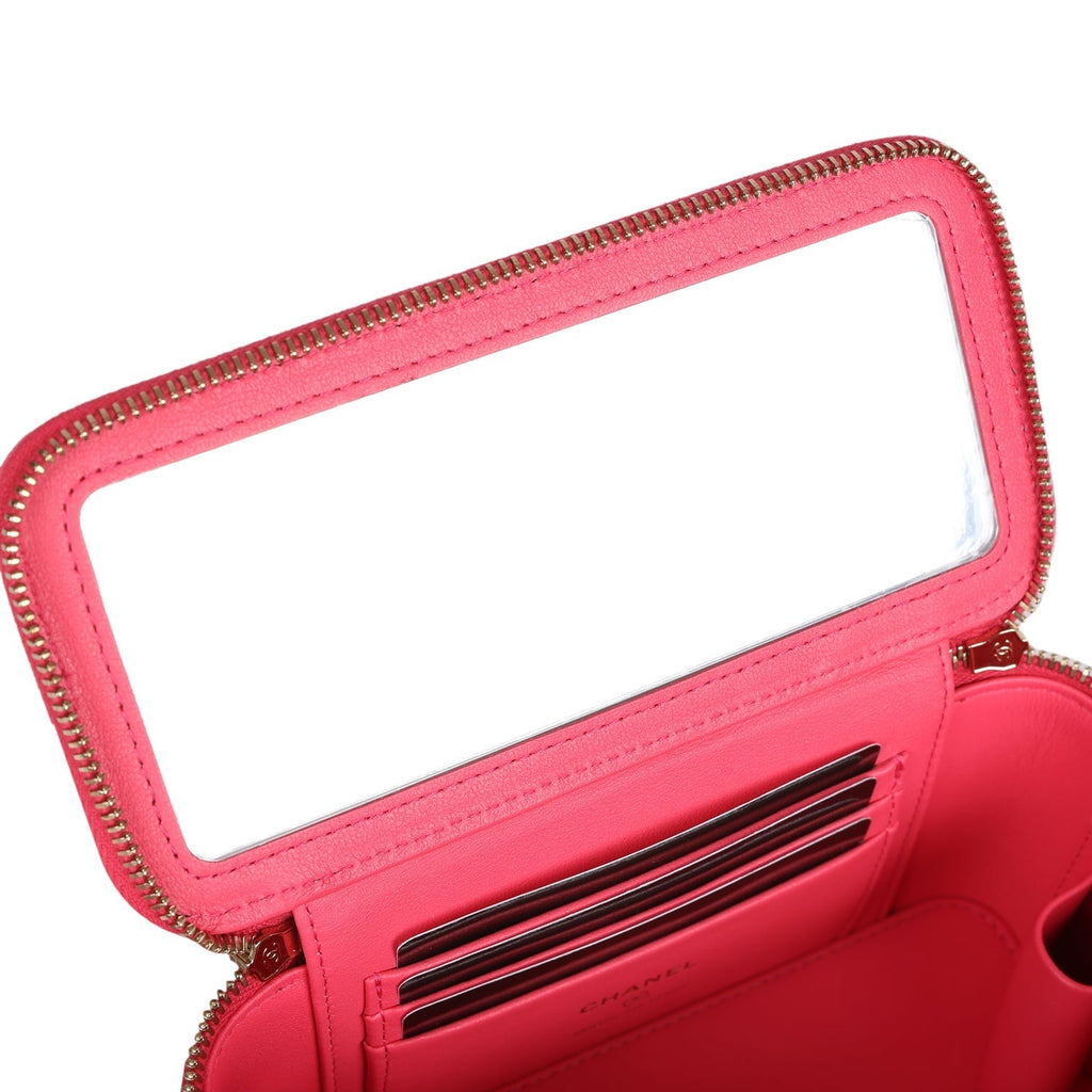 Chanel Mini Vanity Case Hot Pink Caviar Brushed Gold Hardware