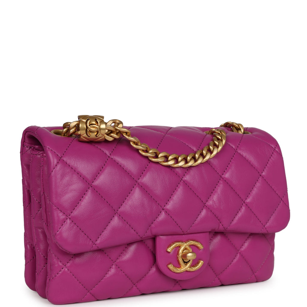 Chanel Small Flap Bag Purple Shiny Aged Calfskin Brushed Gold Hardware
