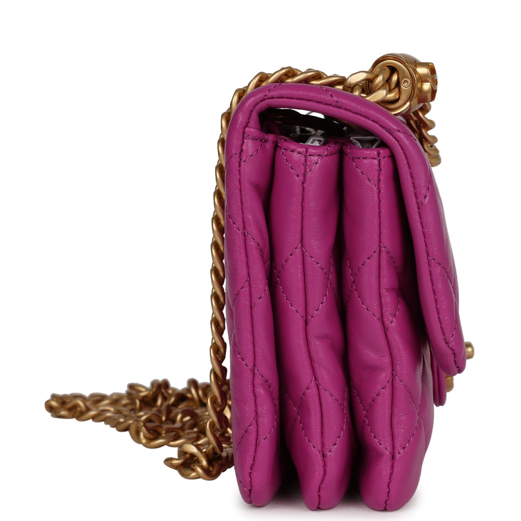 Chanel Small Flap Bag Purple Shiny Aged Calfskin Brushed Gold Hardware