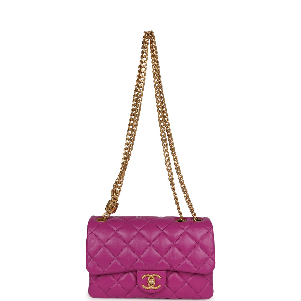 Chanel Small Flap Bag Purple Shiny Aged Calfskin Brushed Gold Hardware