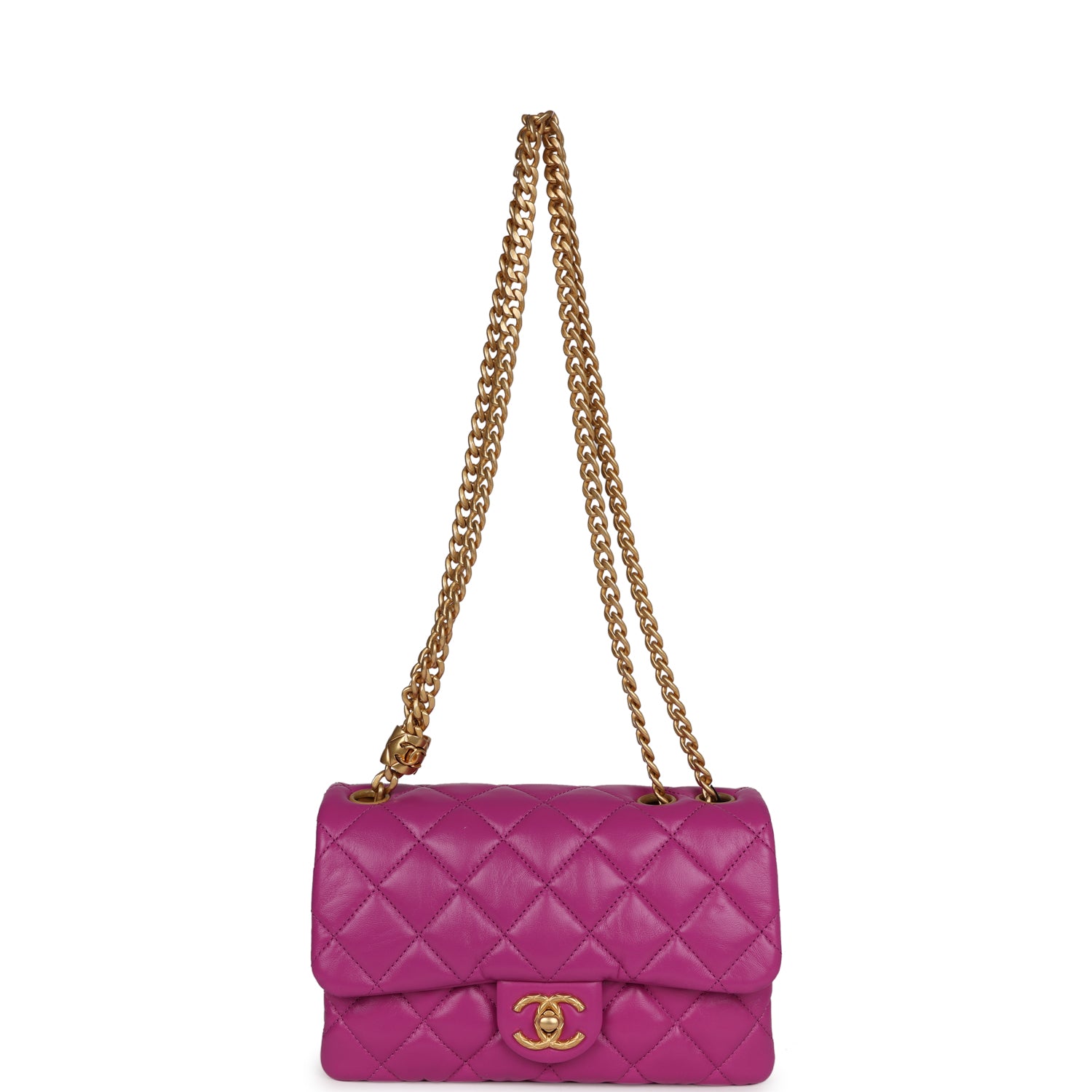 Chanel Small Flap Bag Purple Shiny Aged Calfskin Brushed Gold Hardware